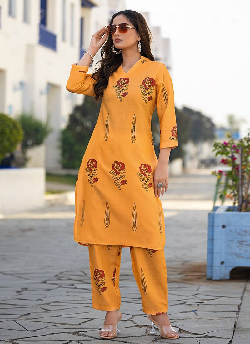 Orange printred cotton blend co-ord set