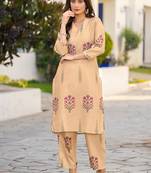 Brown printred cotton blend co-ord set