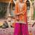 Orange and magenta chinon silk with embroidered and sequin work palazzo suit