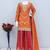 Orange and magenta chinon silk with embroidered and sequin work palazzo suit