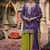 Purple chinon silk with embroidered and sequin work palazzo suit