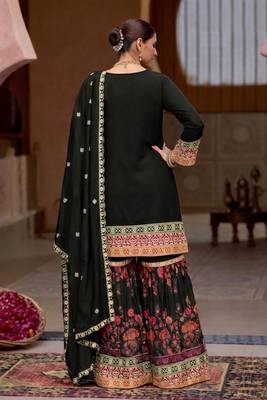 Black chinon silk with codding embroidery work with digital print sharara suit 2