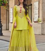 faux georgette with embroidered sequin work palazzo set