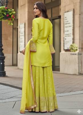 lime green georgette embroidered palazzo set 2