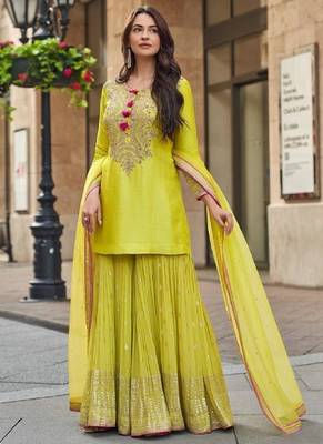 lime green georgette embroidered palazzo set 3