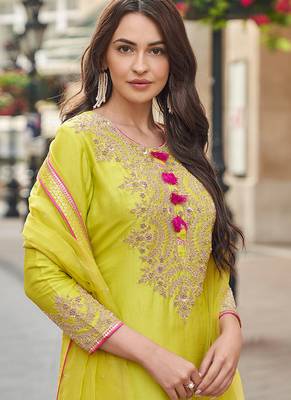 lime green georgette embroidered palazzo set 4
