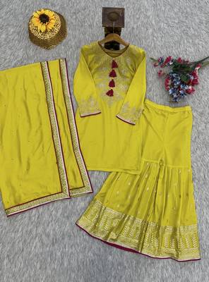 lime green georgette embroidered palazzo set 5