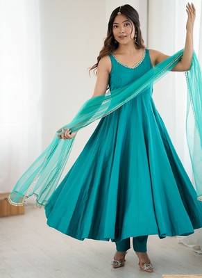 Rama romansilk chanderi plain fully flair anarkali suit 1