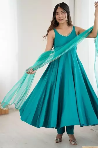 Rama romansilk chanderi plain fully flair anarkali suit