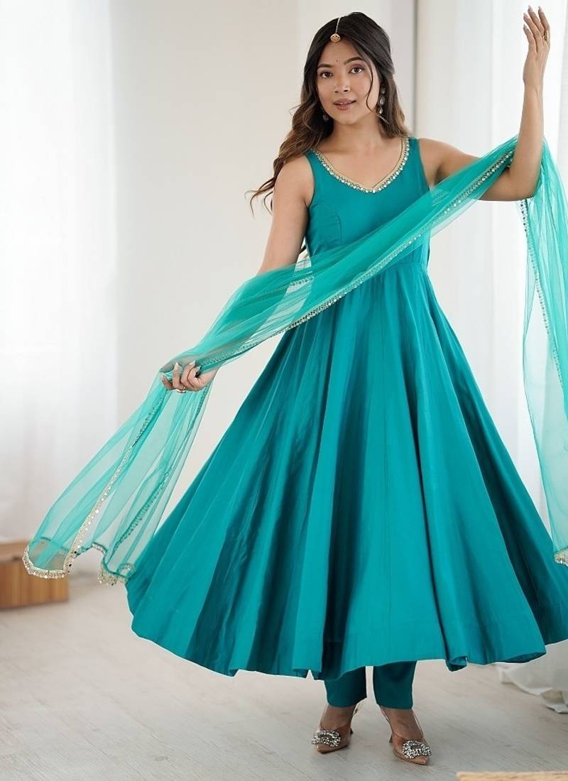 Rama romansilk chanderi plain fully flair anarkali suit