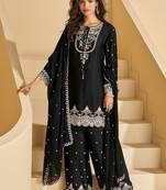 Black chinnon with embroidery sequin thread work palazzo set