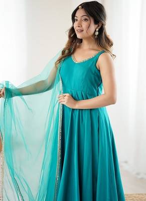 Rama romansilk chanderi plain fully flair anarkali suit 4
