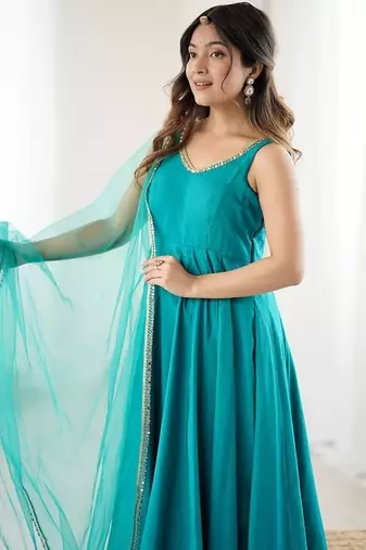 Rama romansilk chanderi plain fully flair anarkali suit