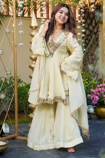  off white mirror sharara suit