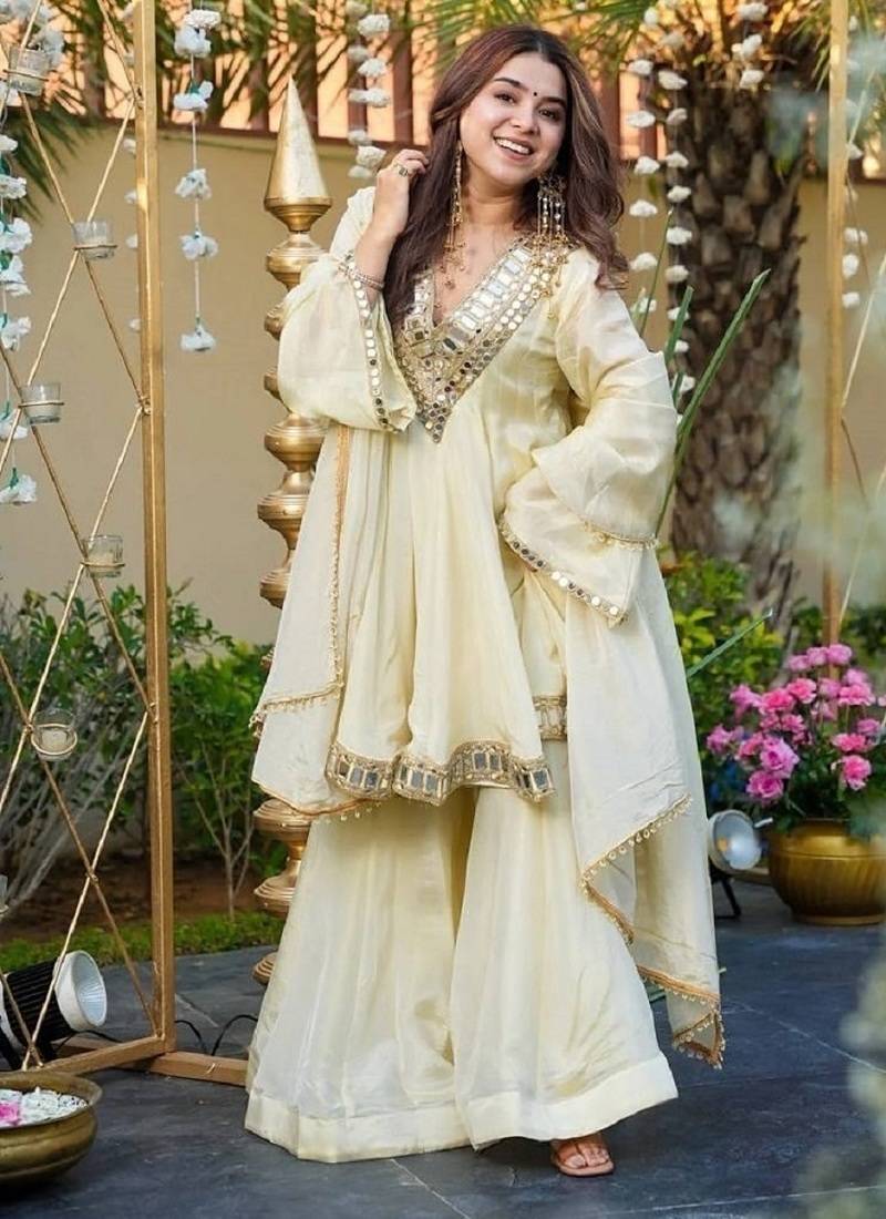  off white mirror sharara suit