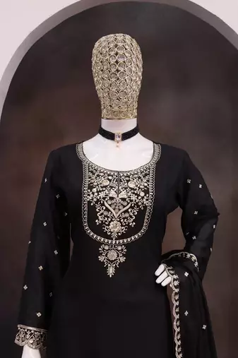 black chinnon embroidered palazzo suit set