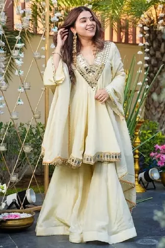  off white mirror sharara suit