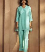 Sky blue schiffli pure cotton co-ord set