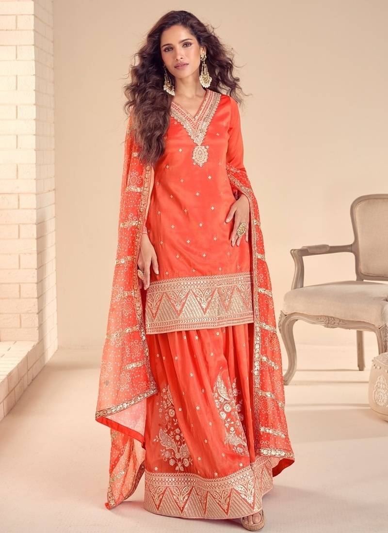  cosmos silk with sequin embroidered work palazzo set