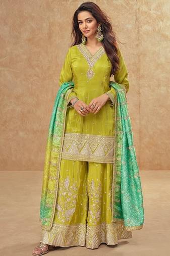  cosmos silk with sequin embroidered work palazzo set