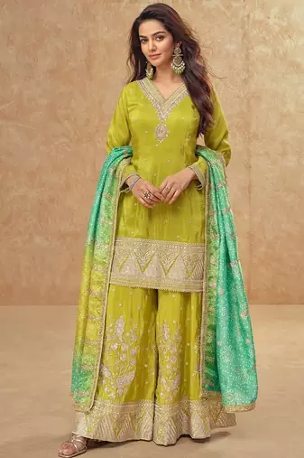  cosmos silk with sequin embroidered work palazzo set