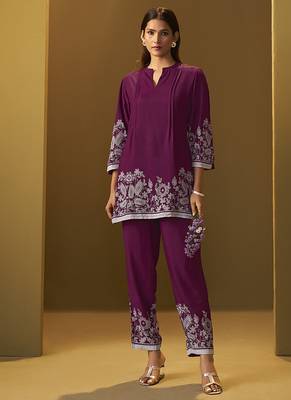 Maroon floral printed rayon co-ord set 1