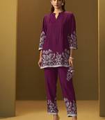 Maroon floral printed rayon co-ord set