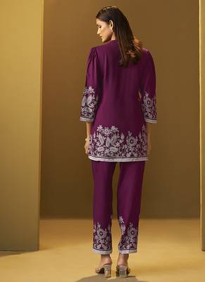 Maroon floral printed rayon co-ord set 2