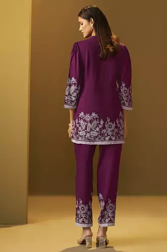 Maroon floral printed rayon co-ord set