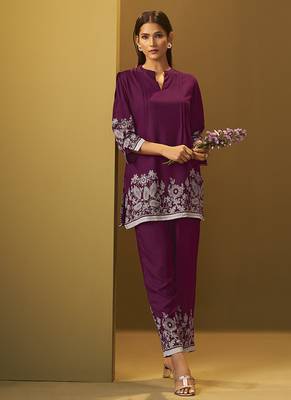 Maroon floral printed rayon co-ord set 3