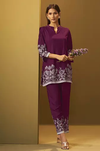 Maroon floral printed rayon co-ord set