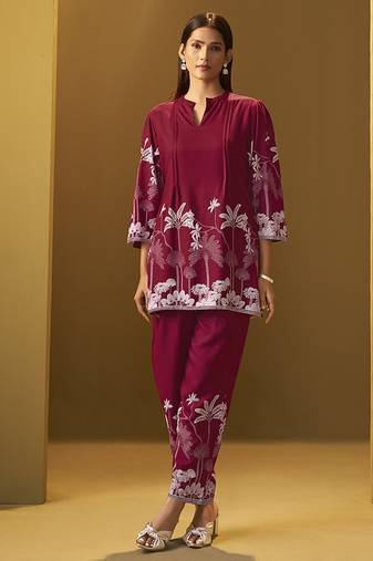 Red printred rayon co-ord set