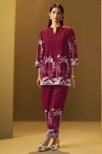 Red printred rayon co-ord set