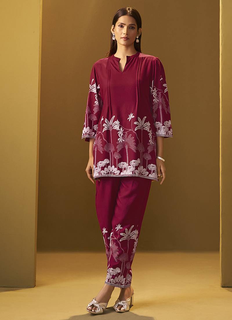 Red printred rayon co-ord set