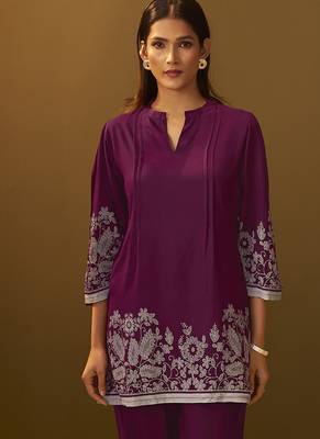 Maroon floral printed rayon co-ord set 4