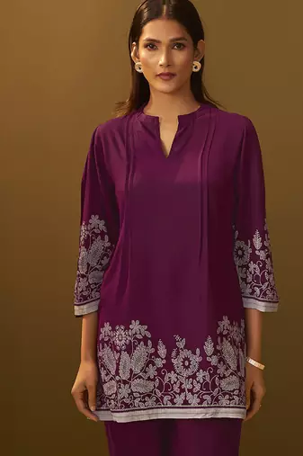 Maroon floral printed rayon co-ord set