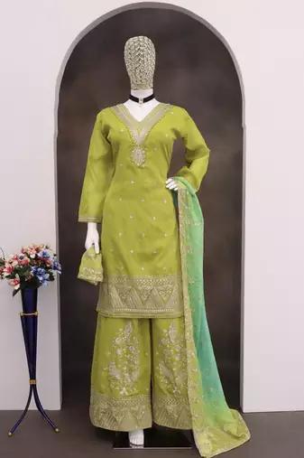  cosmos silk with sequin embroidered work palazzo set