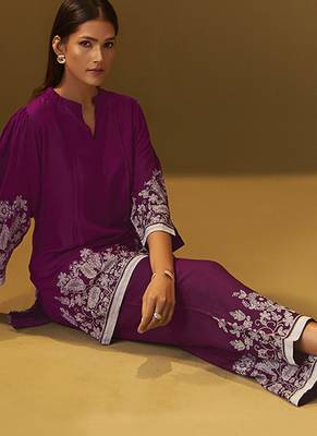 Maroon floral printed rayon co-ord set 5