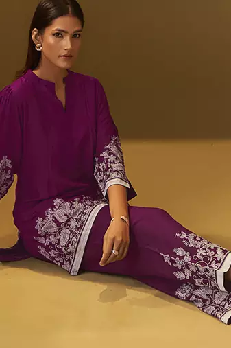 Maroon floral printed rayon co-ord set