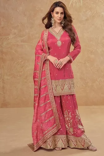  cosmos silk with sequin embroidered work palazzo set