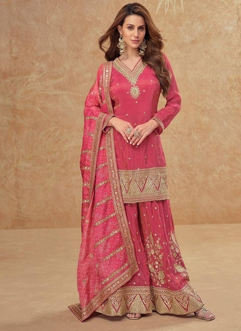  cosmos silk with sequin embroidered work palazzo set