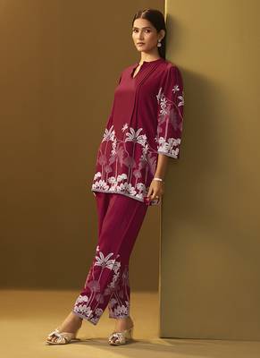 Red printred rayon co-ord set 3