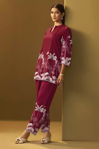 Red printred rayon co-ord set