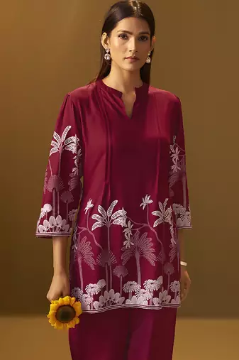 Red printred rayon co-ord set