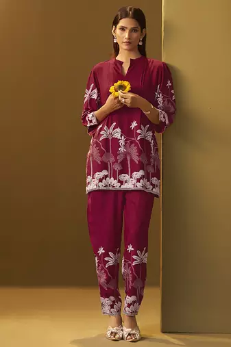 Red printred rayon co-ord set