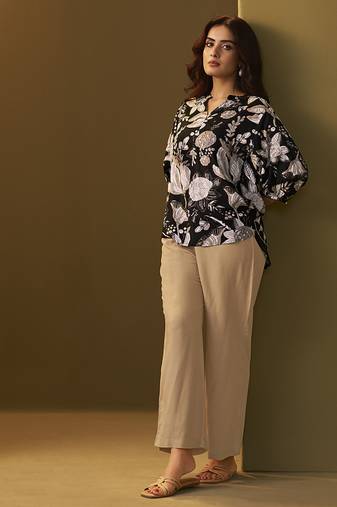 Black and brown printred viscose rayon co-ord set