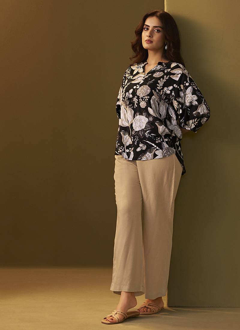 Black and brown printred viscose rayon co-ord set