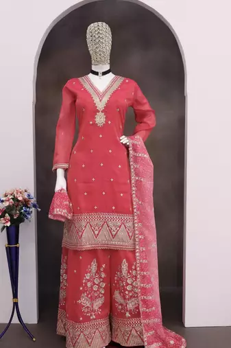  cosmos silk with sequin embroidered work palazzo set