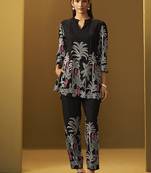 Black floral printed rayon co-ord set
