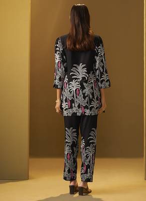 Black floral printed rayon co-ord set 2